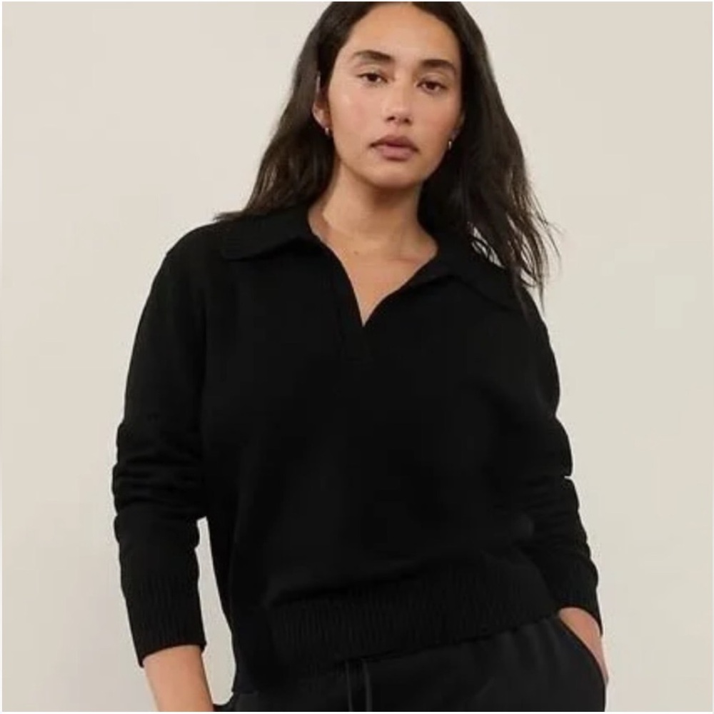 Athleta Alpine Collar Wool Cashmere Pullover Sweater Black Medium